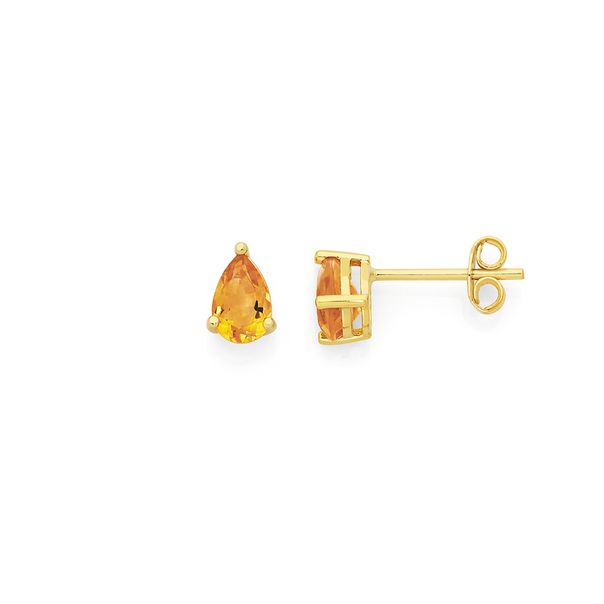 9ct Gold Citrine Pear Stud Earrings