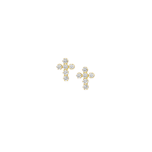 9ct Gold Claw-set CZ Cross Stud Earrings