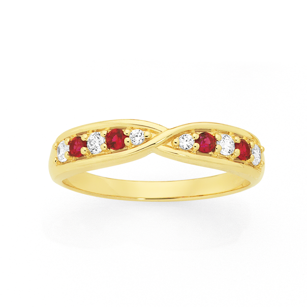 9ct Gold Created Ruby & CZ Ring