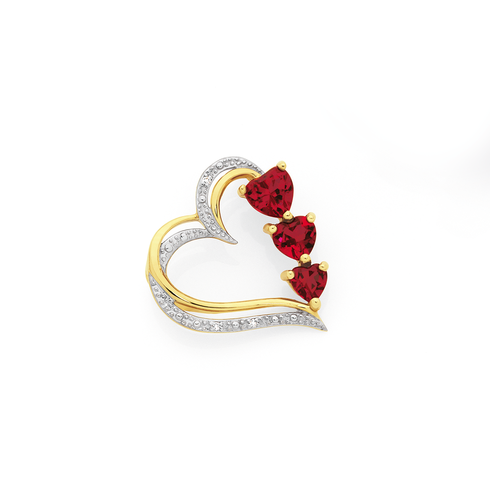 9ct Gold Created Ruby \u0026 Diamond Heart 