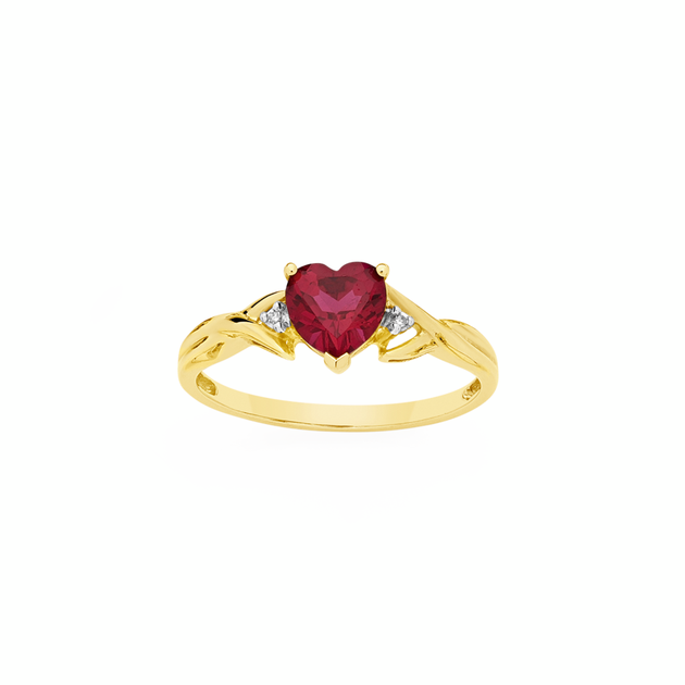 9ct Gold Created Ruby Diamond Heart Ring in Red Goldmark (AU)