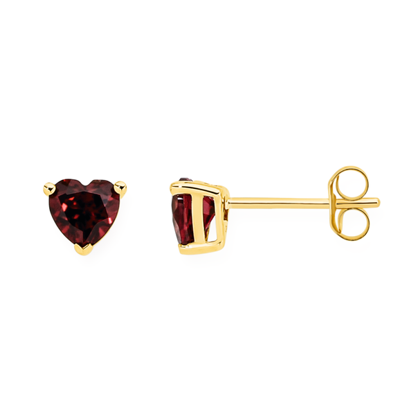 9ct Gold Created Ruby Heart Stud Earrings