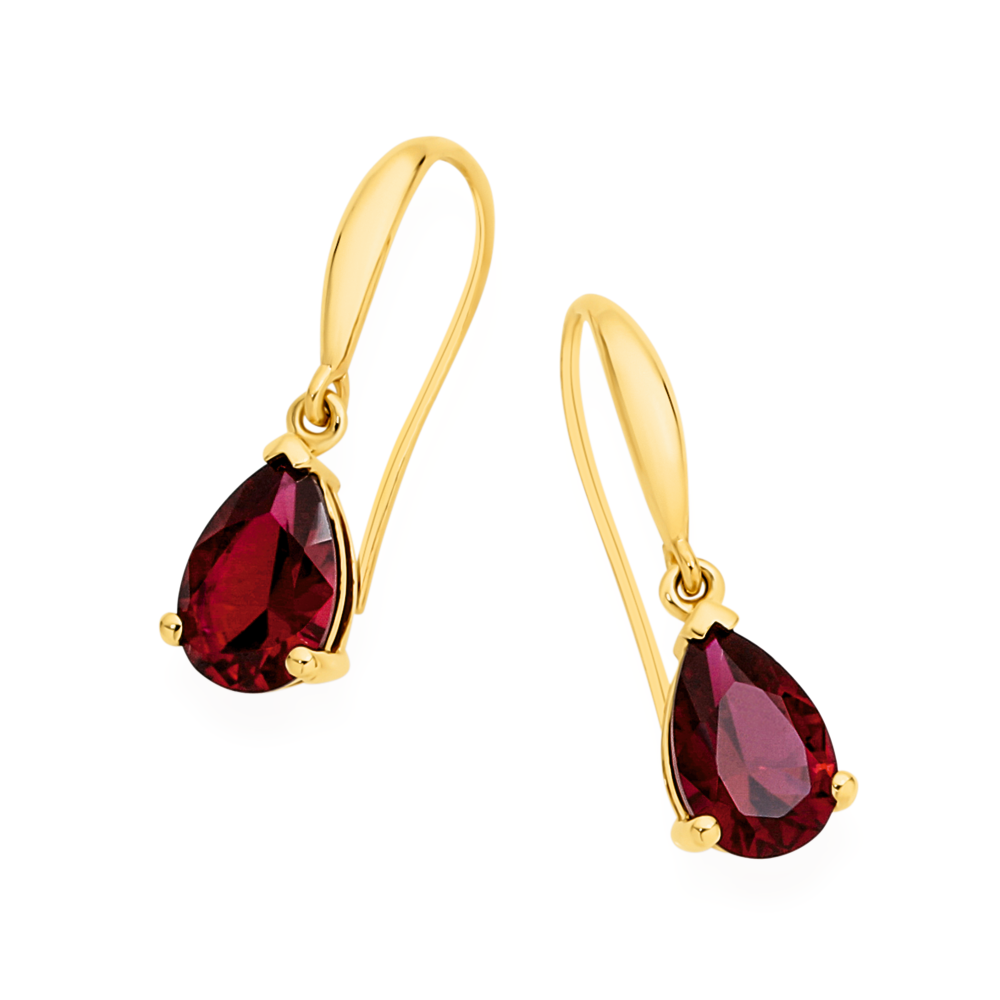 9ct Gold Created Ruby Pear Cut Drop Earrings in Red Goldmark AU