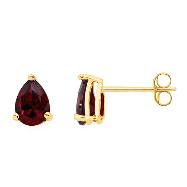 9ct Gold Created Ruby Pear Cut Stud Earrings