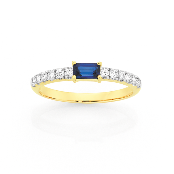 9ct Gold Created Sapphire & Cubic Zirconia Ring