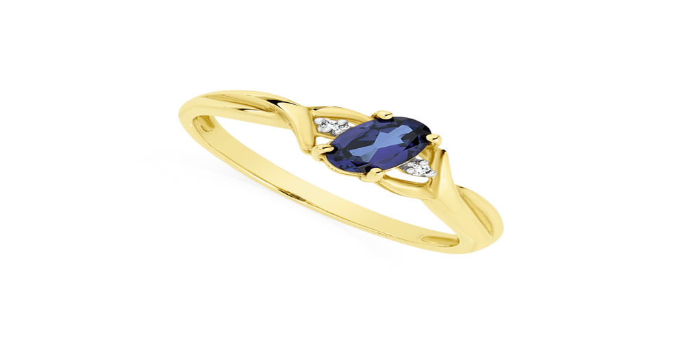 9ct Gold Created Sapphire & Diamond Ring in Blue | Goldmark (AU)