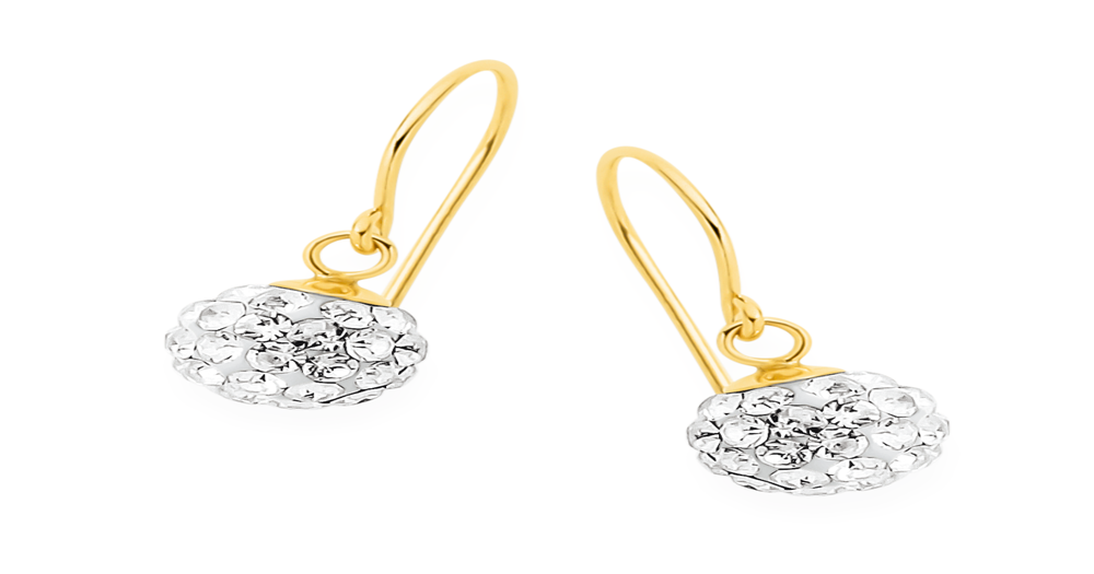 9ct Gold Crystal Ball Drop Earrings in White Goldmark (AU)