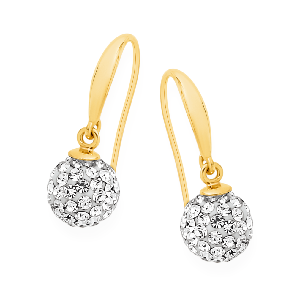 9ct, Crystal Ball Hook Earrings in White | Pascoes