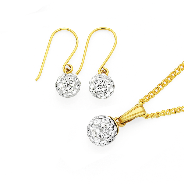 9ct Gold Crystal Ball Pendant & Earring Set