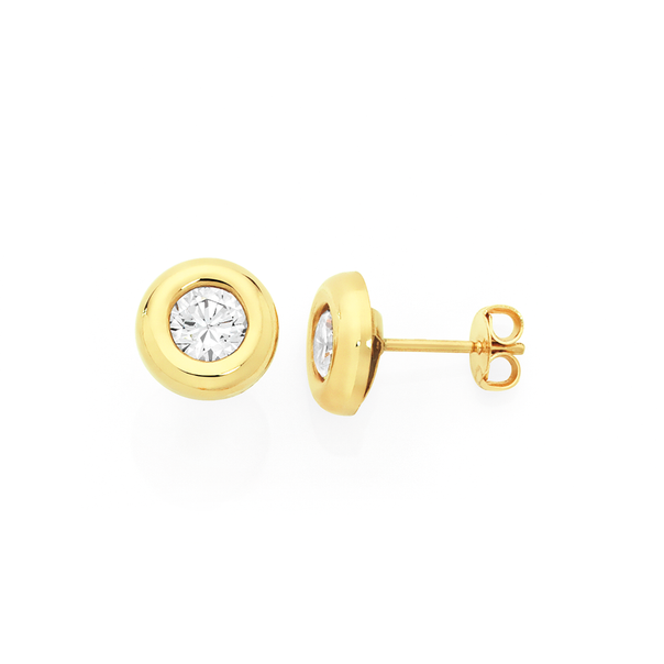 9ct Gold Cubic Zirconia Bezel Set Stud Earrings