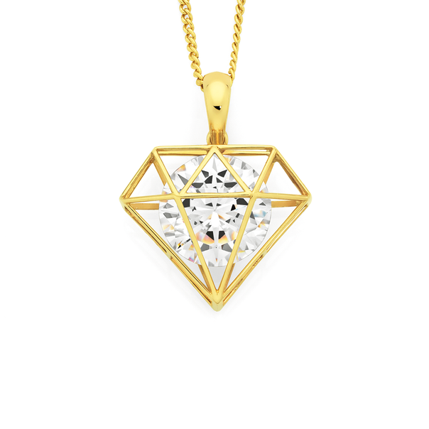 9ct Gold Cubic Zirconia Open Diamond Shape Pendant
