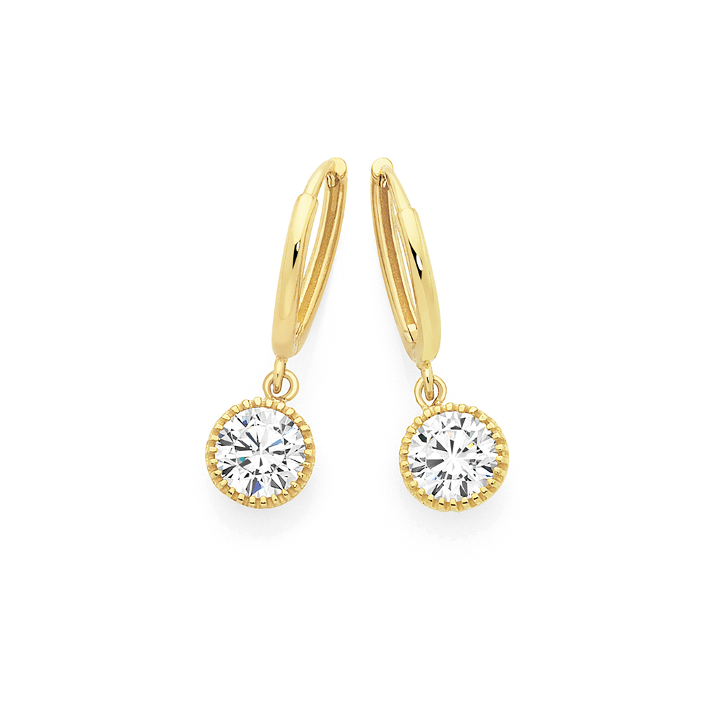 9ct Gold Cubic Zirconia Round Huggie Earrings in White Goldmark AU