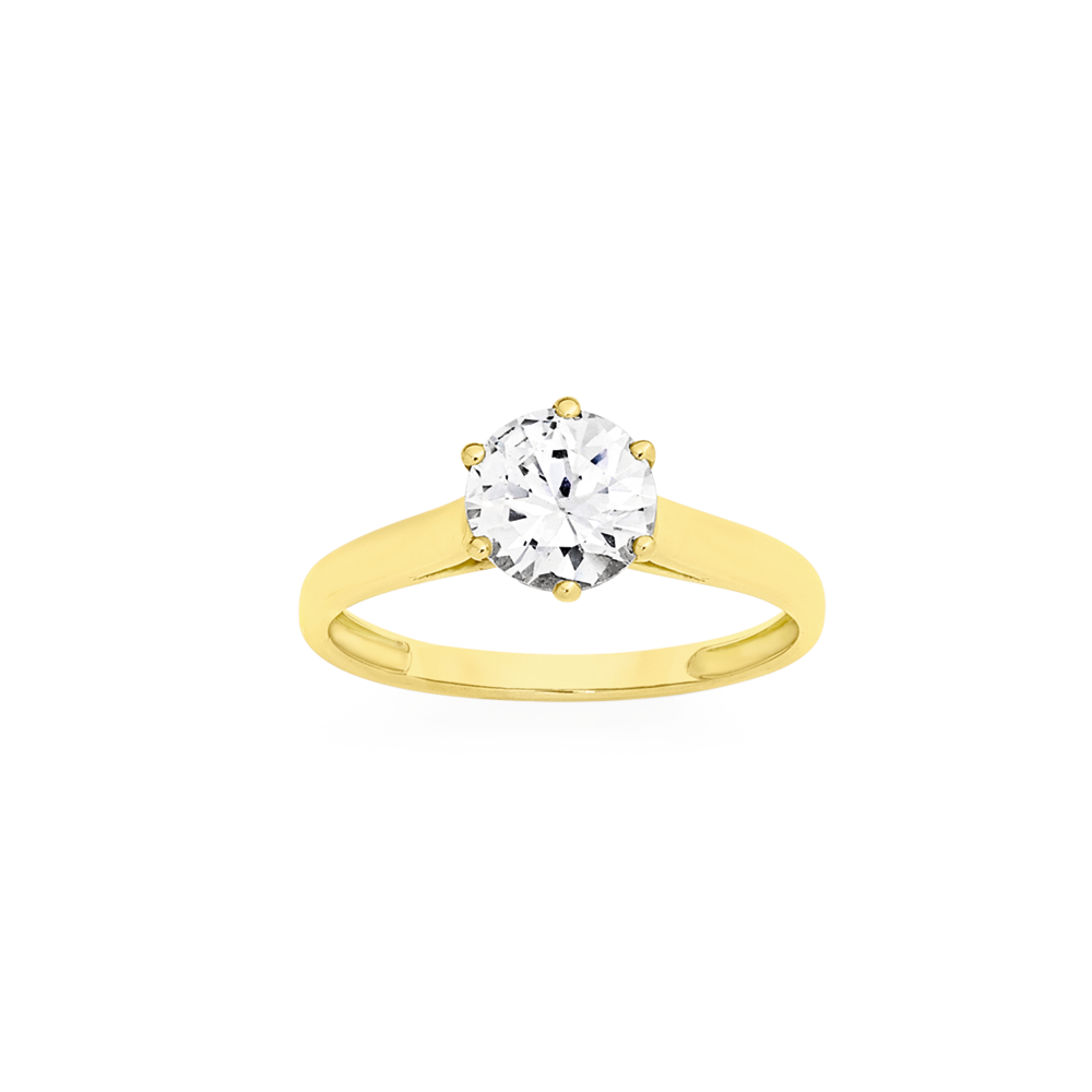9ct Gold Cubic Zirconia Solitaire Ring in Clear Goldmark (AU)