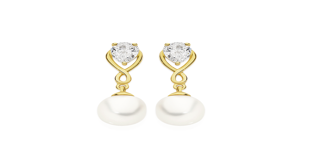 White Freshwater Cultured Pearl & Cubic Zirconia Drop Earrings