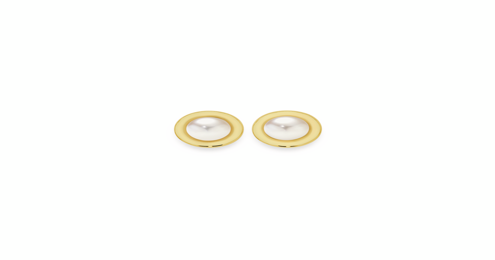 9ct Gold, Cultured Freshwater Pearl Framed Stud Earrings in White ...