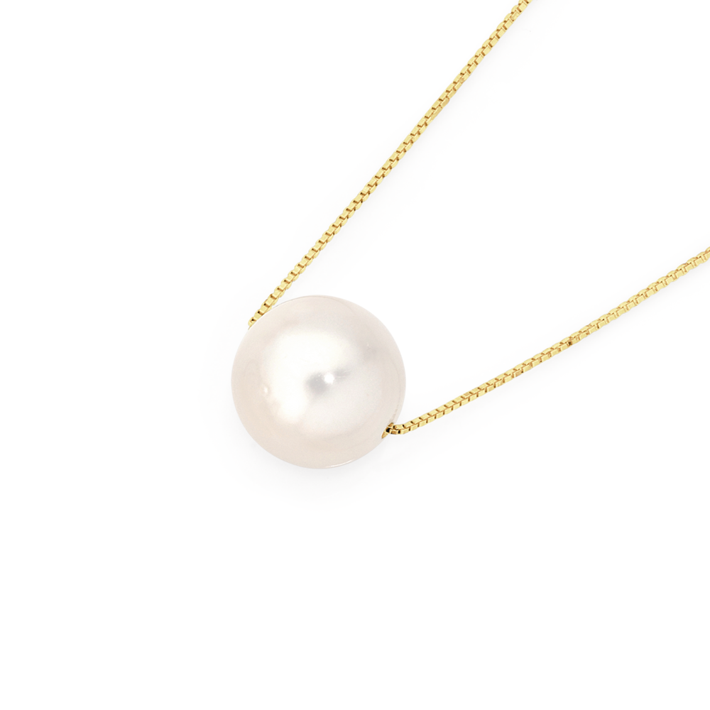 9ct Gold Cultured Freshwater Pearl Slider Pendant on a 9ct Gold Fine