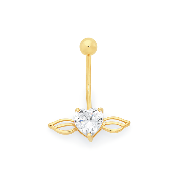 9ct Gold CZ Angel Wings Belly Bar