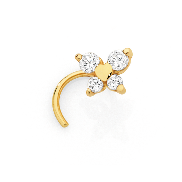 9ct Gold CZ Claw-set Butterfly Nose Stud
