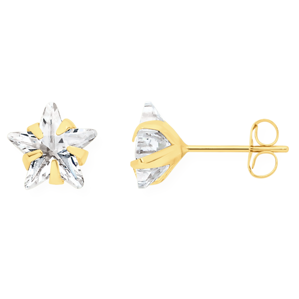 9ct Gold CZ Star Stud Earrings