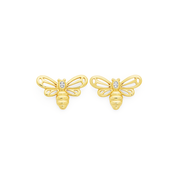 9ct Gold Diamond Bee Stud Earrings