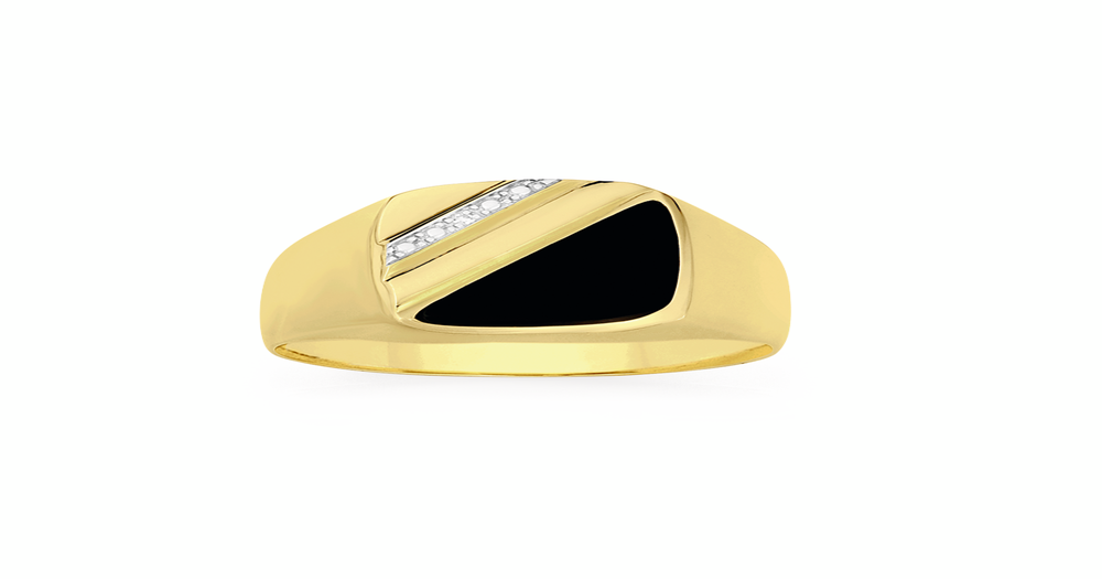 9ct Gold Diamond & Black Agate Men's Dress Ring in Black Goldmark (AU)