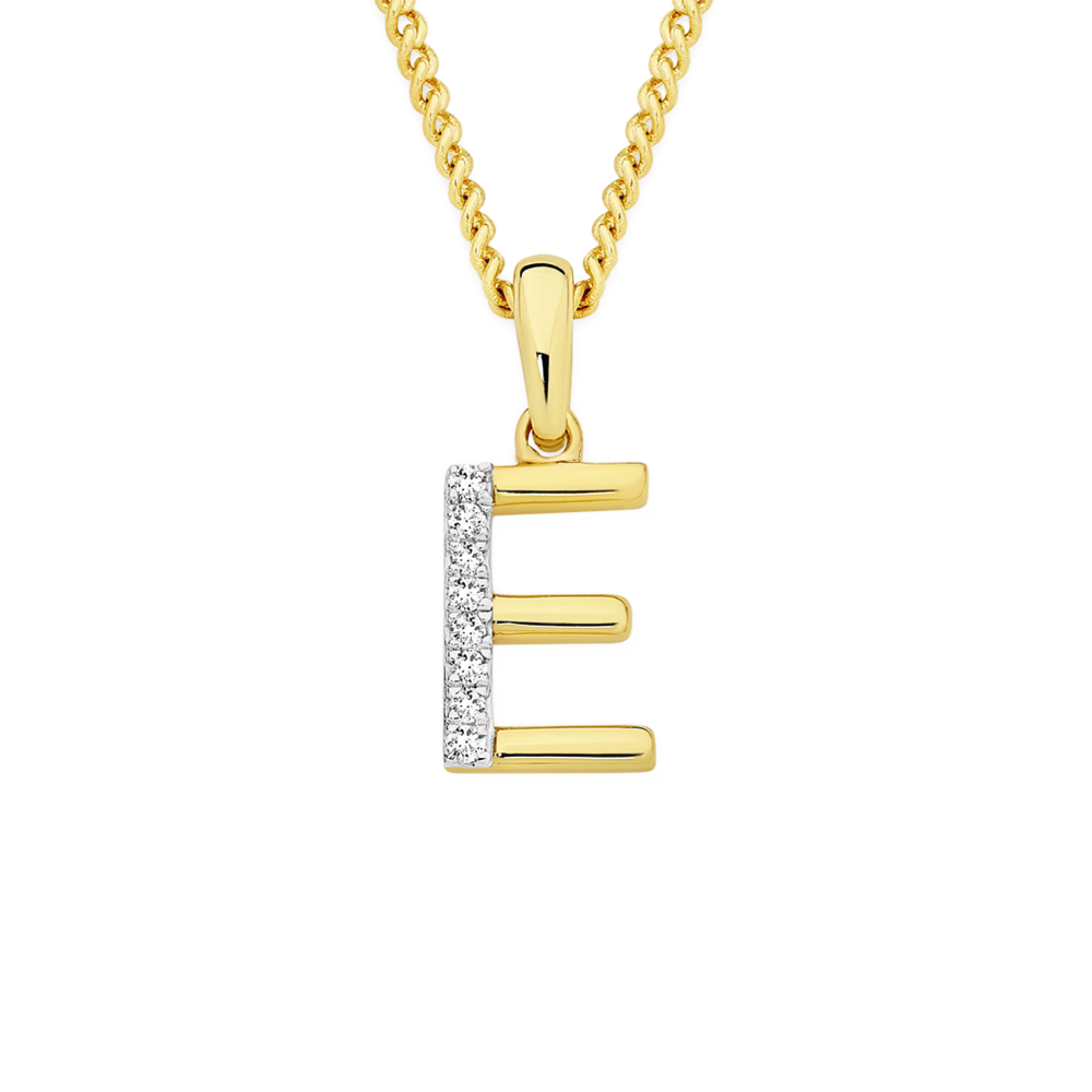 9ct Gold Diamond Block Initial E Pendant Goldmark (AU)