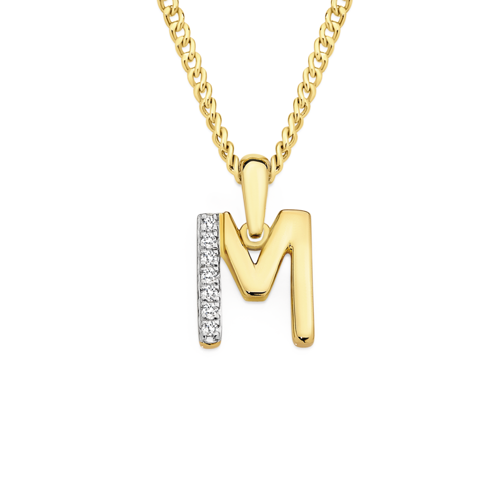 9ct Gold Diamond Block Initial M Pendant Goldmark (AU)