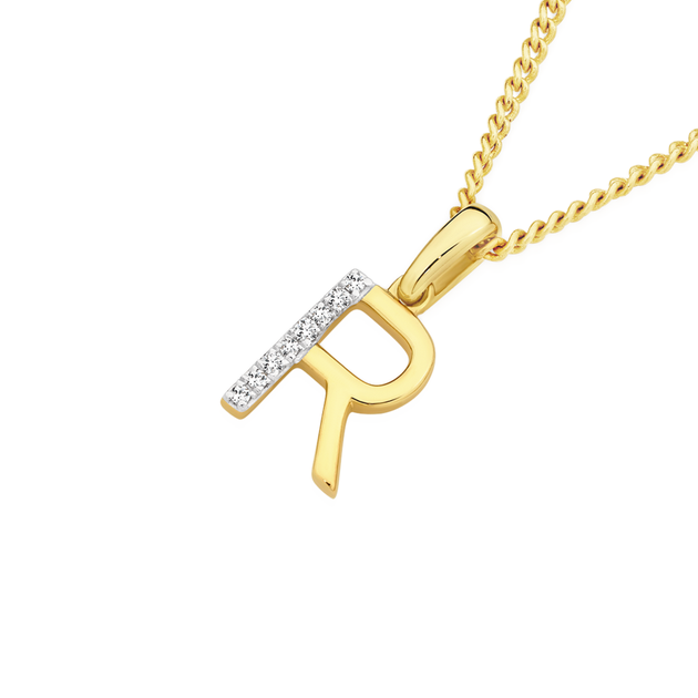 9ct Gold Diamond Block Initial R Pendant | Goldmark (AU)