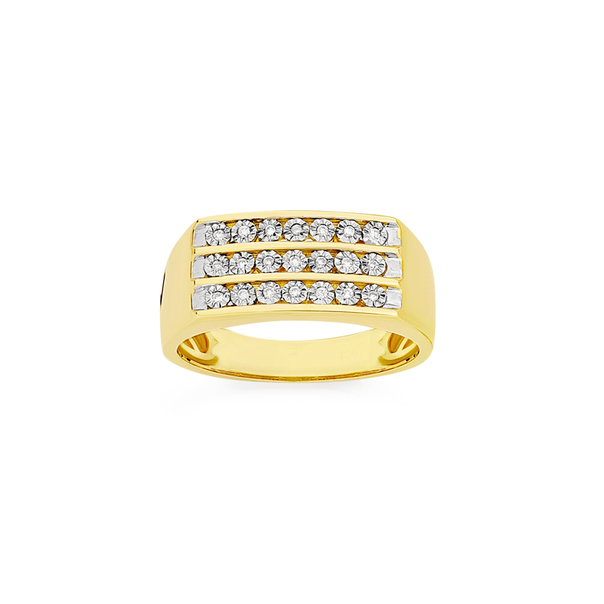 9ct Gold Diamond Channel Set Gents Dress Ring