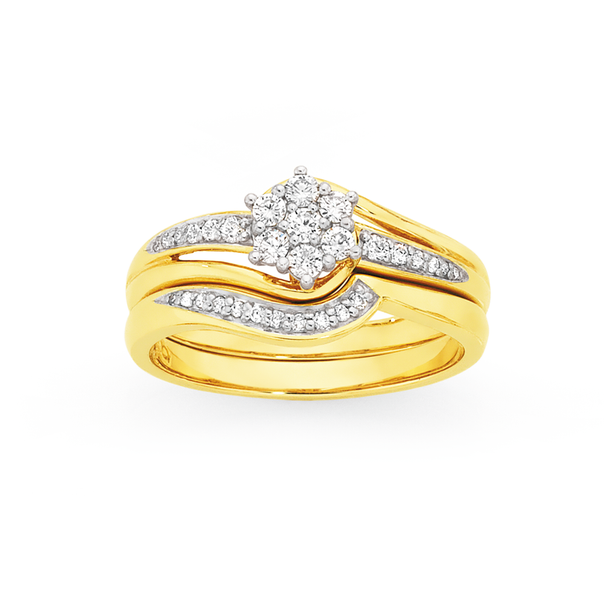 9ct Gold Diamond Cluster Bridal Set