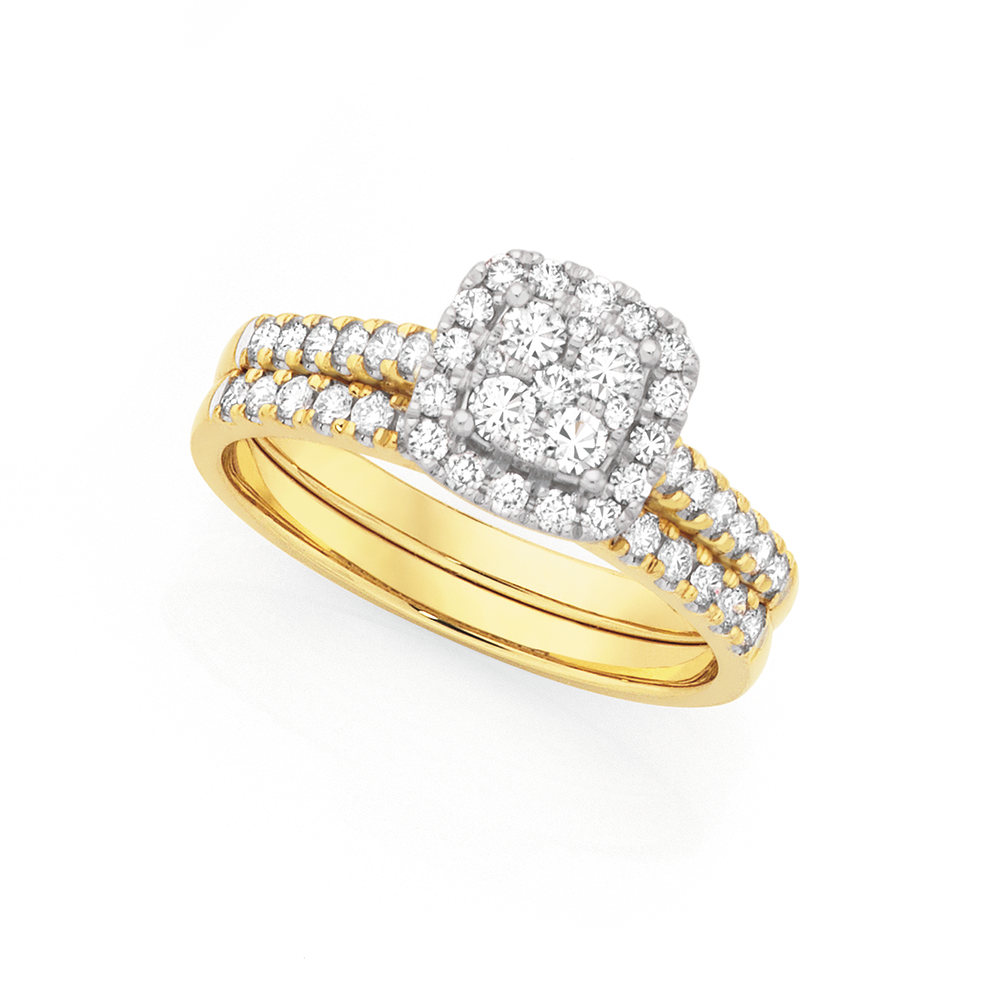 9ct Gold Diamond Cluster Cushion Shape 