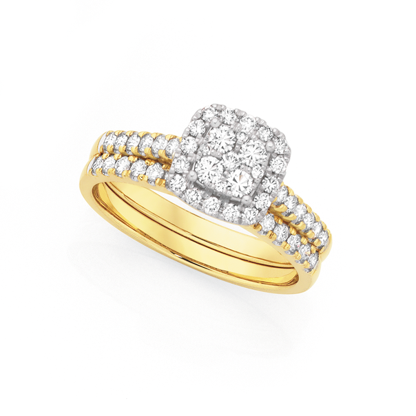 9ct Gold Diamond Cluster Cushion Shape Bridal Set