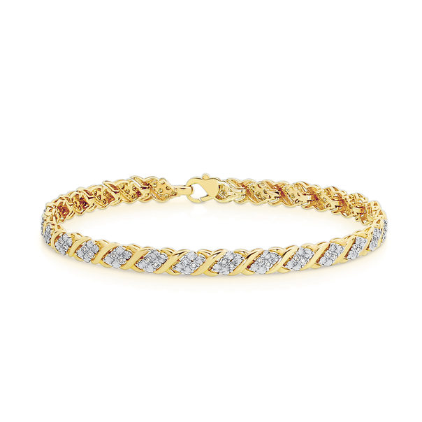 9ct Gold Diamond Cluster Fancy Link Bracelet