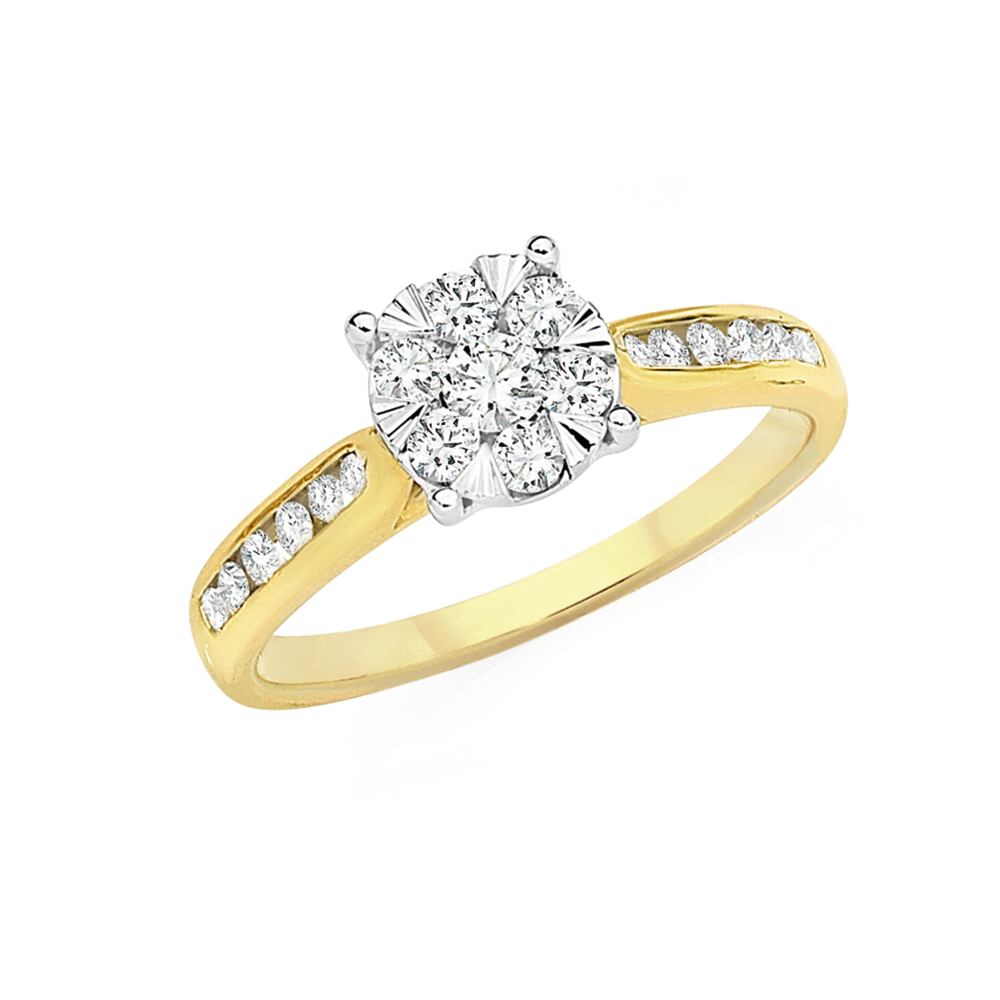 Gold cluster shop diamond ring