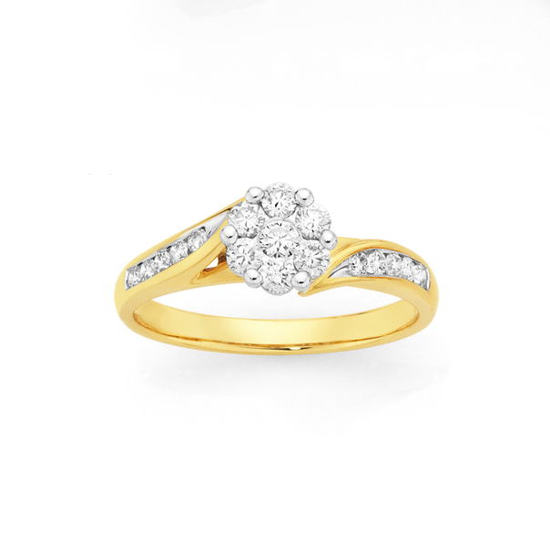 9ct Gold Diamond Cluster Swirl Ring