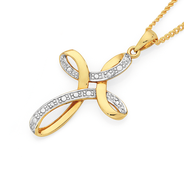 9ct Gold Diamond Cross Pendant