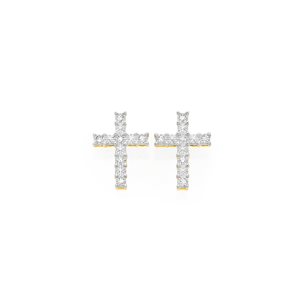 Religious Jewelry White Gold Diamond Cross Earrings