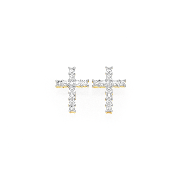 9ct Gold Diamond Cross Stud Earrings