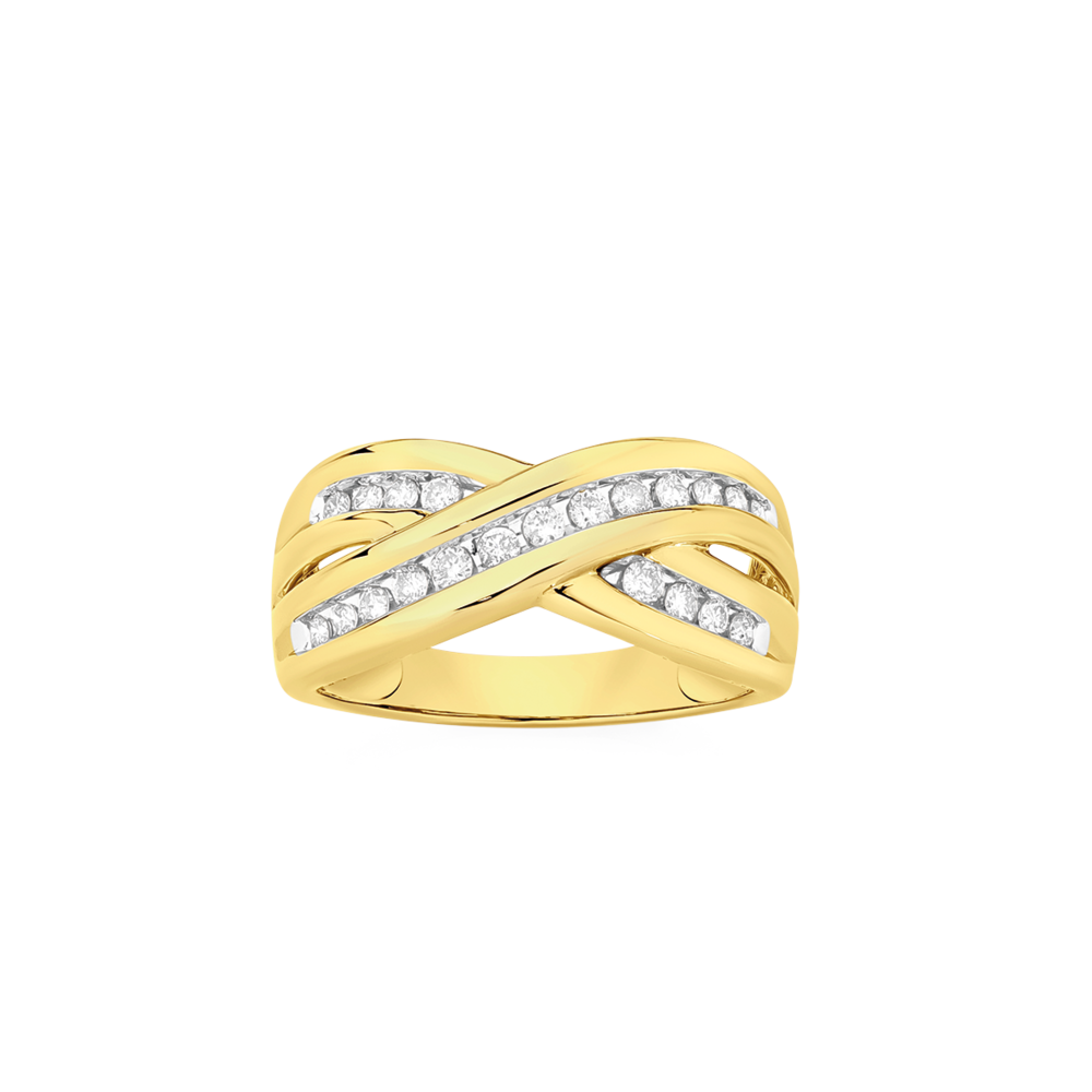 Diamond crossover on sale ring yellow gold