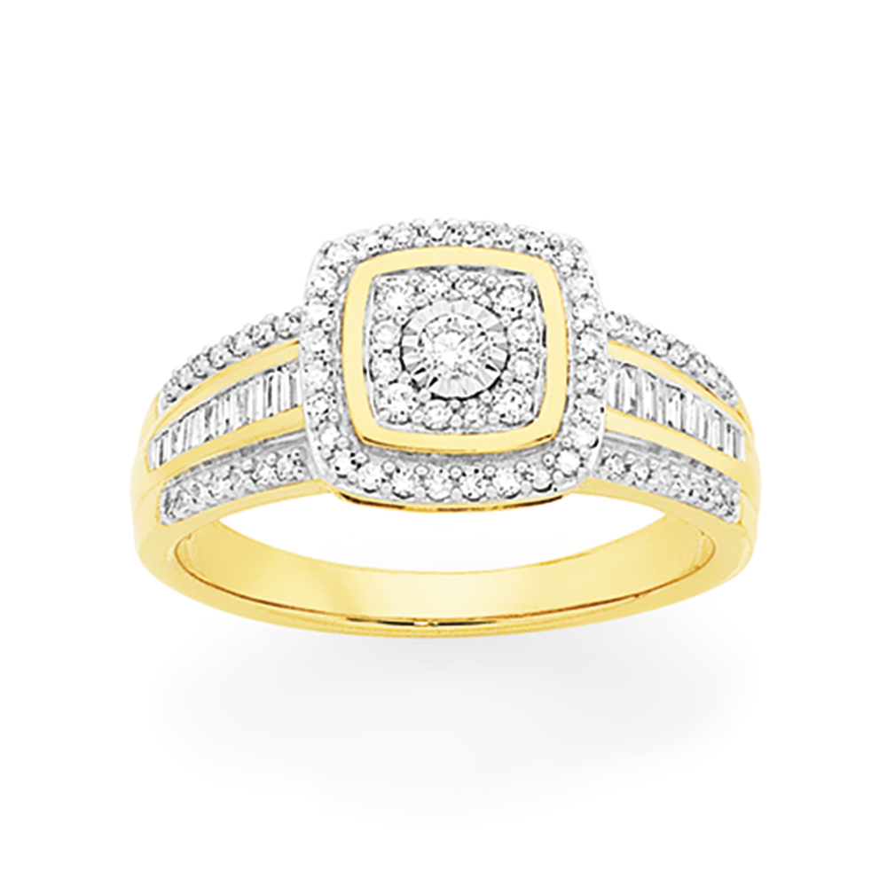 9ct Gold Diamond Cushion Shape Ring in White Goldmark AU