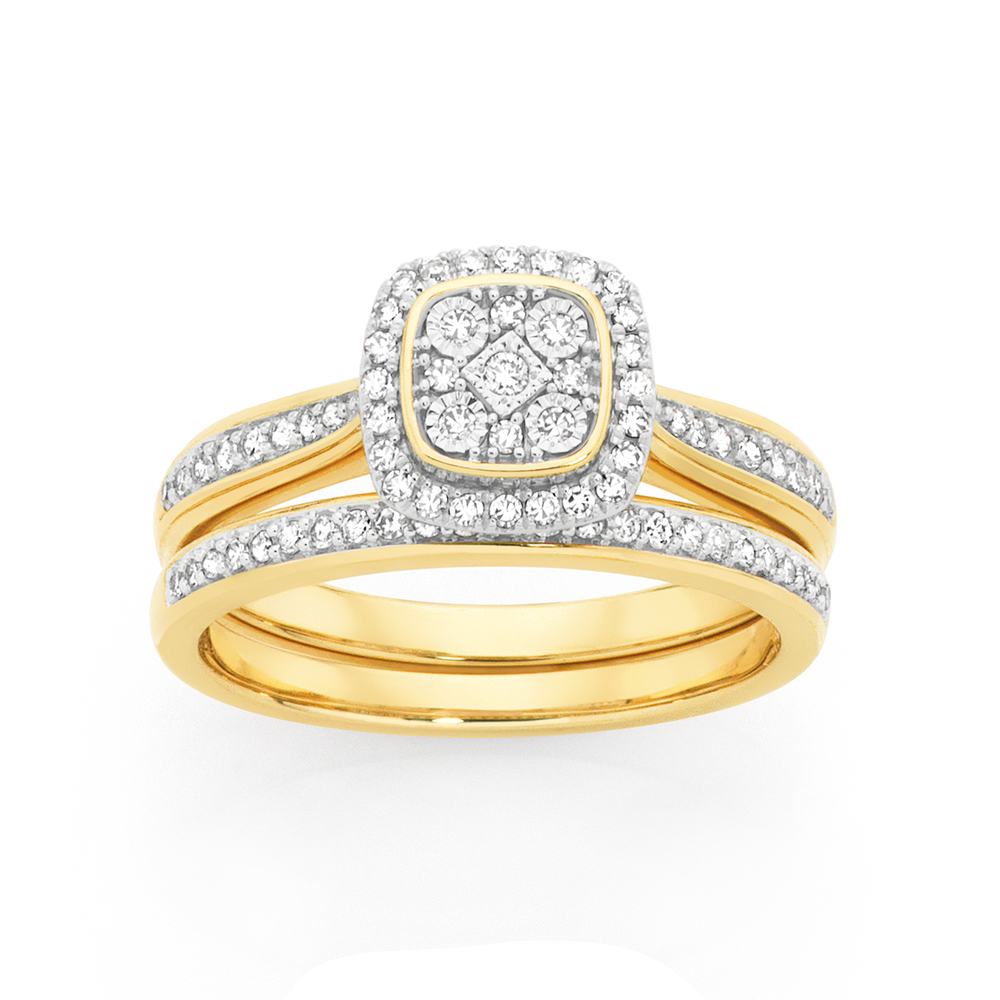 9ct Gold Diamond Cushion Shaped Bridal Set Goldmark AU