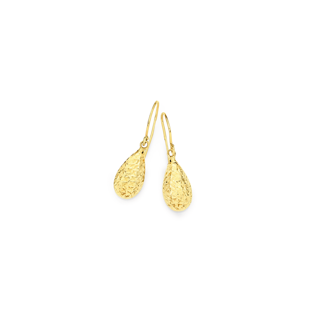 9ct Gold Diamond-cut Bomber Drop Earrings