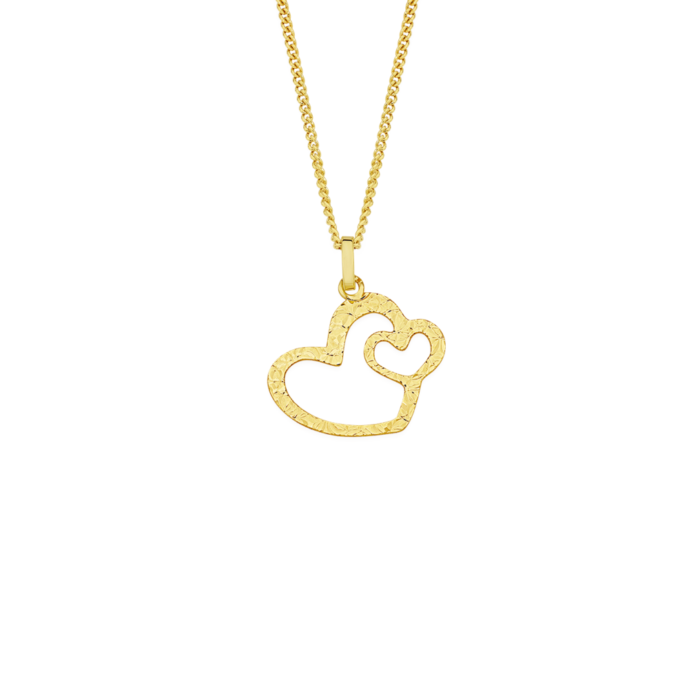 9ct Gold Diamond-cut Heart In Heart Open Pendant Goldmark (AU)