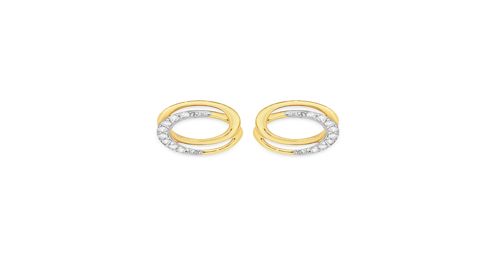 9ct Gold Diamond Double Circle Stud Earrings Goldmark (AU)