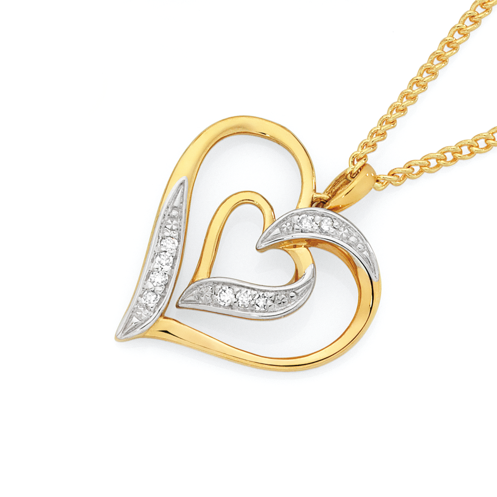 9ct Gold Diamond Double Heart Pendant Pendants Goldmark AU