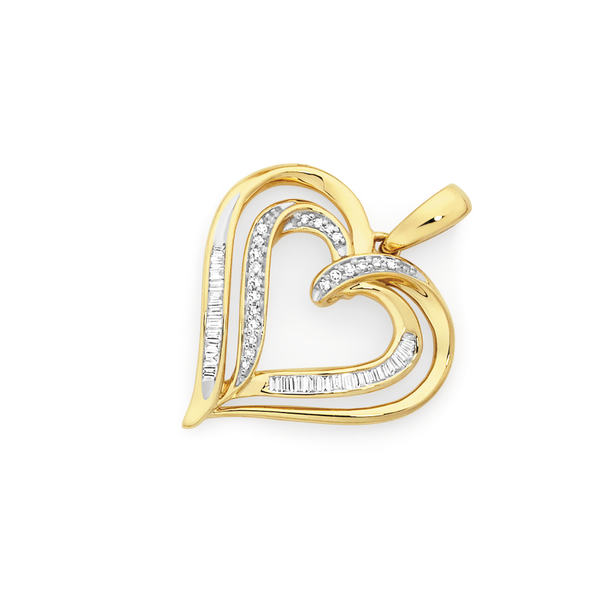 9ct Gold Diamond Double Heart Pendant