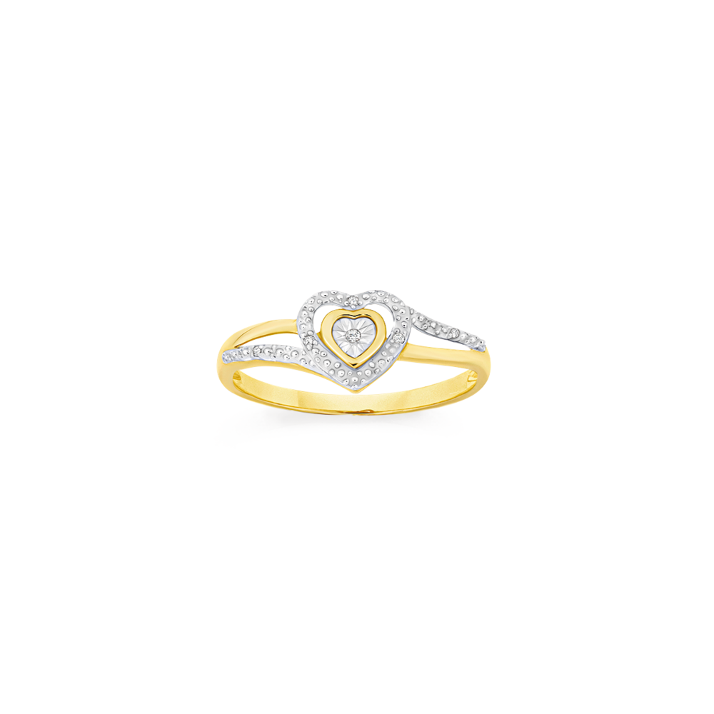9ct Gold Diamond Double Heart Ring Goldmark (AU)
