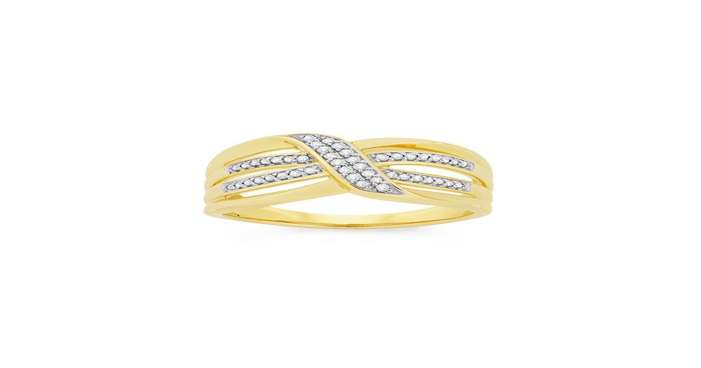 9ct Gold Diamond Four Row Crossover Ring | Goldmark (AU)