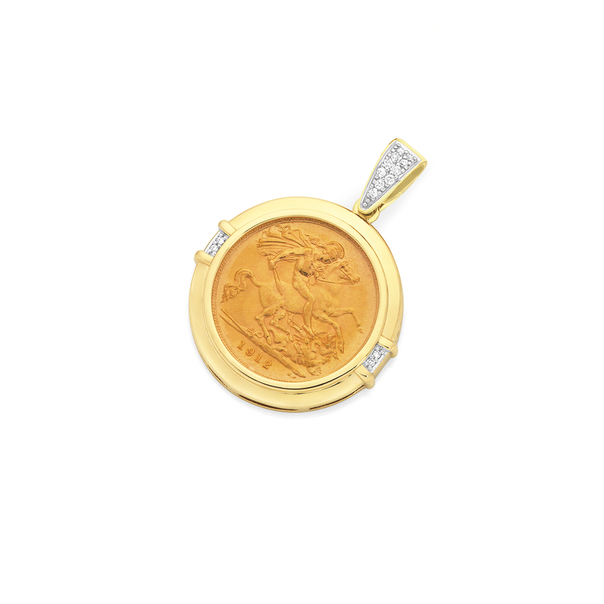 9ct Gold Diamond Half Sovereign Coin Enhancer Pendant