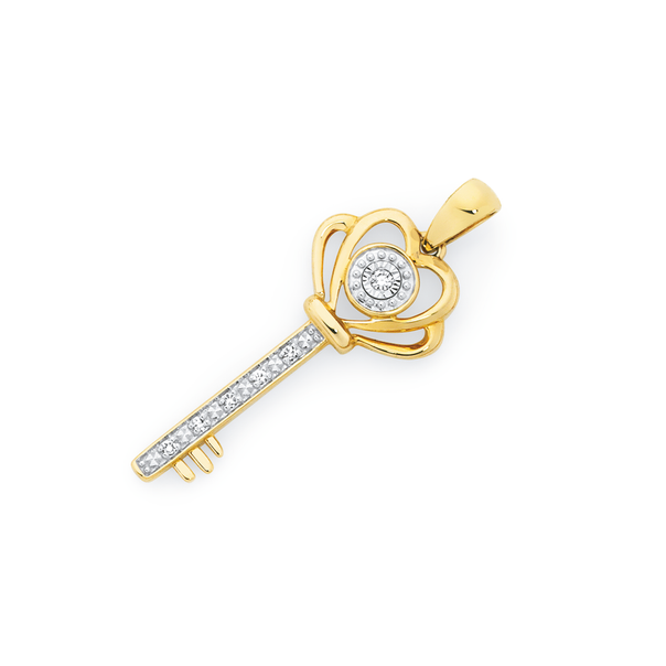 9ct Gold Diamond Heart Key Pendant